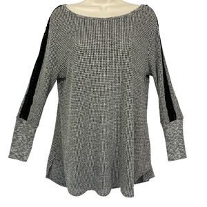 Soft Surroundings Top Medium Gray Bailey Waffle Knit Crochet Trim Lightweight